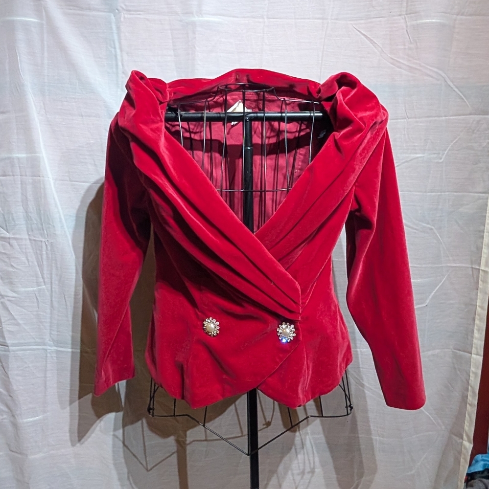 VINTAGE Elegant Red Blazer with Crossover Design